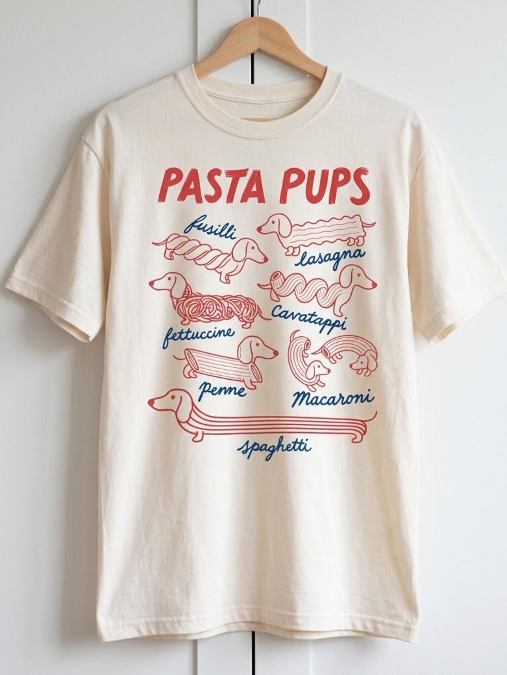 Pasta Pups Shirt, Funny Dachshund Spagetti Shirt - Off-White Color